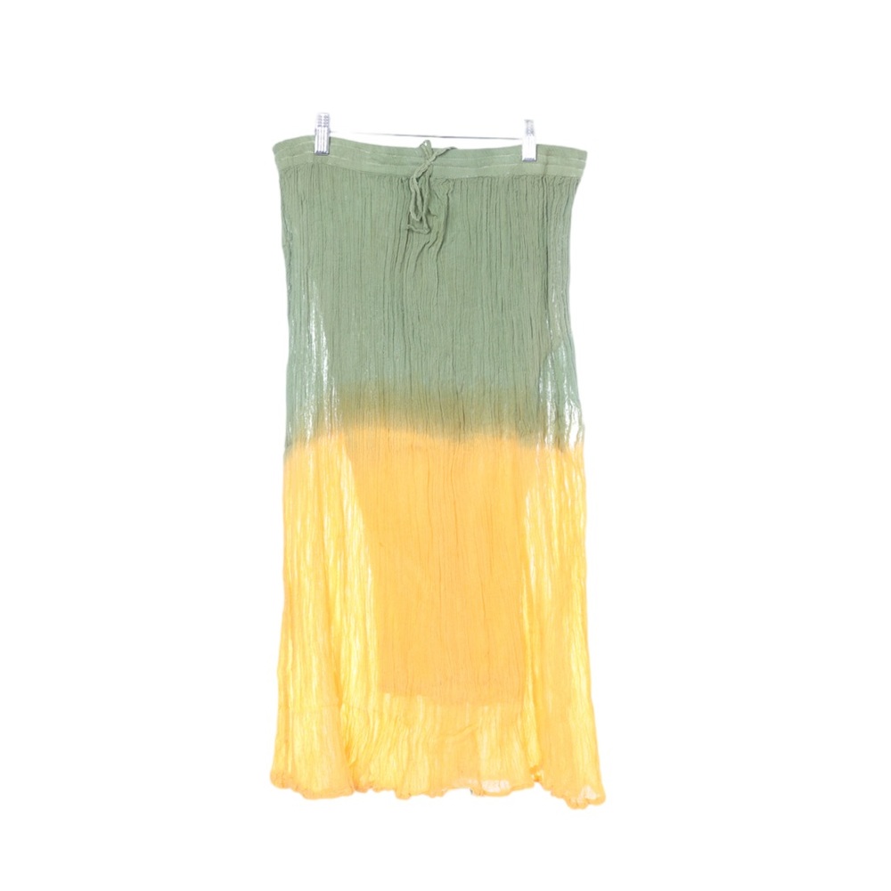 NWT Jackpot Dip Dye Olive Green & Gold Crimped Drawstring Summer Skirt OS